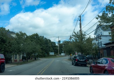 Stirling, NJ, USA - 09-21-2021: Driving Main Street Of Small Town America At The End Of Summer