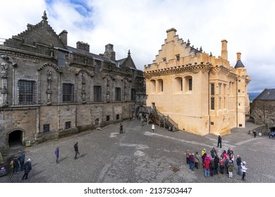 Stirling , Scotland - May 26 , 2019 : The Great Hall And East Façade Of The Royal Palace With Renaissance-period Statues In Stirling Castle 