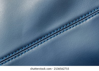 Stitch On The Details Of Women's Leather Handbag Close-up