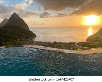 St.Lucia Sunset Pool Carribean Holiday