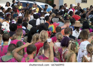 St.Maarten March 2017: Large Crowd Having Fun Early On Sint Maarten Grand Carnival Jouvert Morning