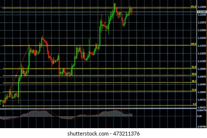 Stock Chart With Fibonacci Retracement Indicator In Monitor Investment Concept