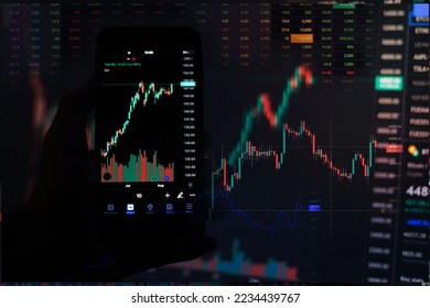 stock chart image displayed on computer screen - Shutterstock ID 2234439767
