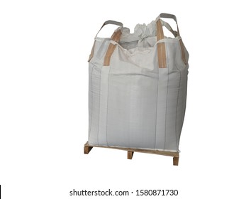Stock Chemical fertilizer Urea   jumbo-bag in warehouse waiting for shipment.Put on wooden pallets on the White Background 