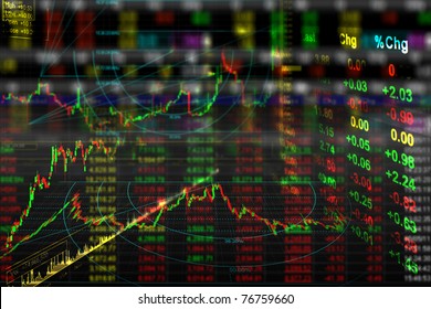 Stock exchange chart show price of  stock market.  global technology is many shareholder check price from board by smartphone. Trader watch economic news from internet for trade crypto Forex gold.