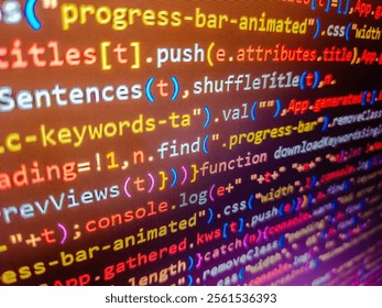 Stock exchange graph background. The colorful code on screen. Financial stock market upward trend background, arrow of success. Software developer programming code. Stock market on display,.