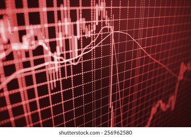 Stock Exchange Loss During Financial Crisis. Red Color Down Chart Move Trend.  Stock Market Graph And Bar Chart Price Display Computer Monitor. Abstract Financial Background MORE SIMILAR IN MY GALLERY