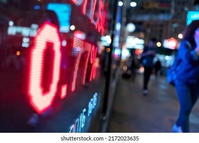 Stock Exchange Market Display Screen Board On The Street, Selective Focus