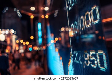 Stock Exchange Market Display Screen Board On The Street, Selective Focus