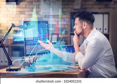 Stock Exchange Trader Working In Office