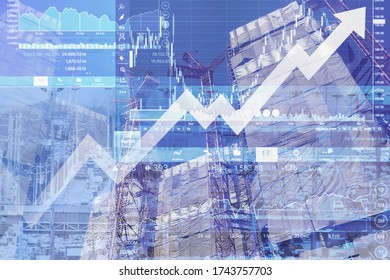 Stock Financial Index Show Successful Investment On Property Business And Construction Industry With Graph And Chart For Presentation And Report Background.
