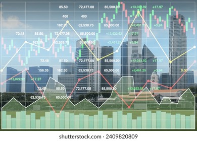 Stock financial index show successful investment on property business and construction industry urban buildings  image with graph and chart for presentation and report background.
