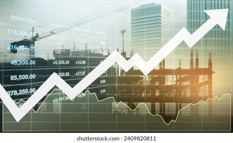 Stock financial index show successful investment on property business and construction industry urban buildings  image with graph and chart for presentation and report background.
