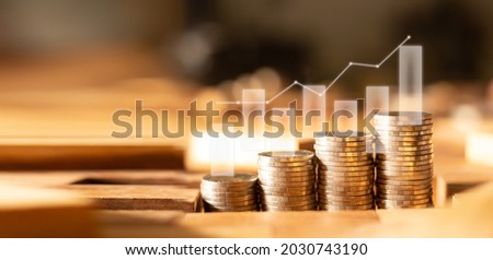 Stock funding or money saving graph with coins. Background for business ideas and design. Chart for financial investment concept