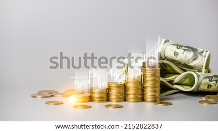 Stock funding or money saving graph with coins. Background for business ideas and design. Chart for financial investment concept