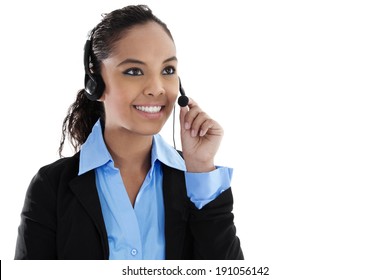 Stock image of female call center operator isolated on white