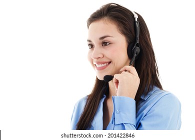 Stock image of female call center operator isolated on white background