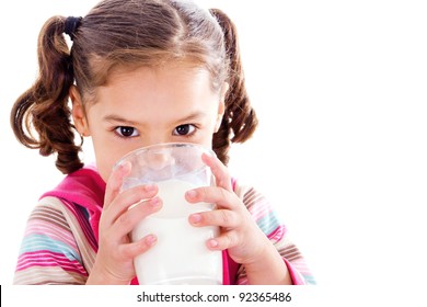 Stock Image Of Female Child Drinking Glass Of Milk