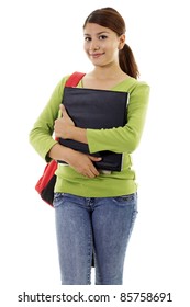 Stock Image Of Female Student, Isolated On White Background