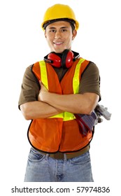 Stock Image Of Male Construction Worker Over White Background