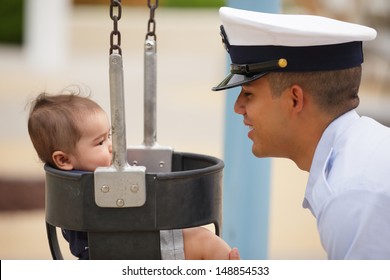 Stock Image Of A Military Dad With His Son In The Park