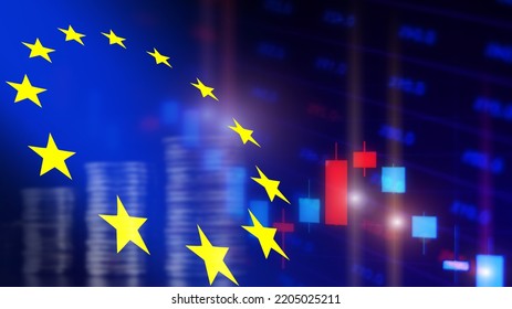 A Stock market background with a Flag of the European Union and market charts - Powered by Shutterstock