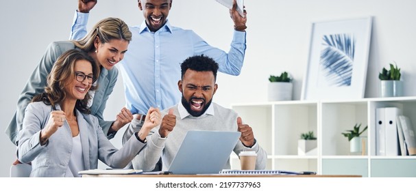 Stock Market, Bitcoin Success And Finance Team In Celebration After Crypto Global News On The Internet. Fintech, Yes And Happy Financial Men And Women Trading Ethereum Excited About Winning Profits