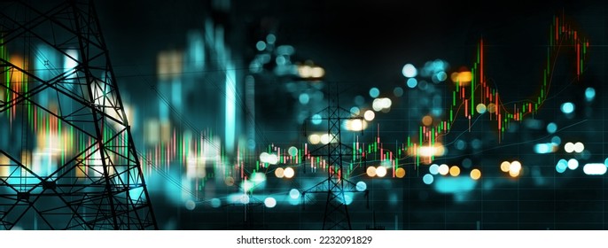 stock market business and electric pole energy industry banner background - Powered by Shutterstock