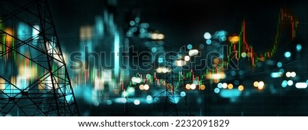 stock market business and electric pole energy industry banner background