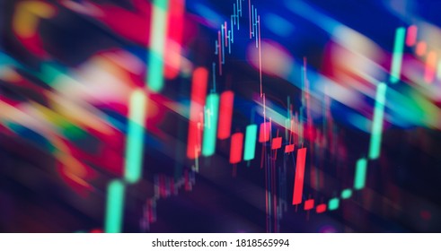 Stock Market Business Graph Chart On Digital Screen. Stock Prices Chart And Candle Stick Tracking For Forex Market, Gold Market And Crude Oil Market.