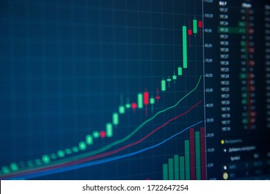 Stock Market Chart On Blue Background, Stock Up