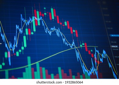 Stock Market Chart on Blue Background. share drop down and stock up