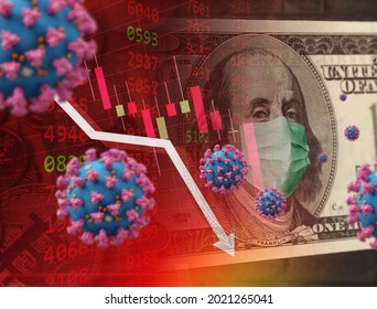 Stock Market Crash, Business And Financial Crisis Concept US Dollar Money Bill Hit By The Coronavirus