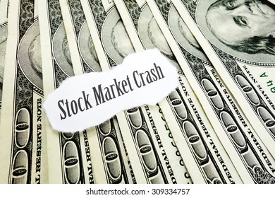 Stock Market Crash Newspaper Headline On Hundred Dollar Bills                               