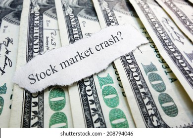 Stock Market Crash Newspaper Scrap On Assorted Money                               