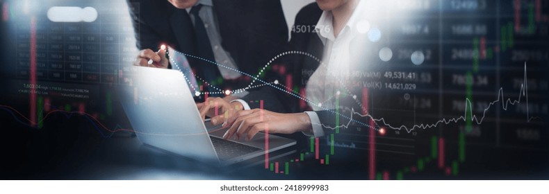 Stock market data analysis, business, finance and investment concept. Business, broker team analyzing stock market trading, forex graph, financial report on laptop computer with market summary report - Powered by Shutterstock