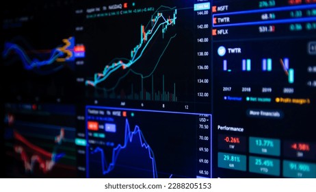 Stock market data on monitor. Business financial graph on monitor screen. Stock market data on monitor. Business financial graph on monitor. - Shutterstock ID 2288205153
