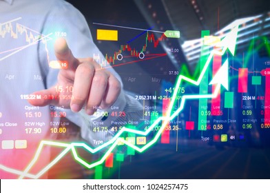 Stock market digital graph chart on LED display concept. A large display of daily stock market price and quotation. Indicator financial forex trade education background.