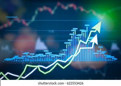 Stock Market Digital Graph Chart On LED Display Concept. A Large Display Of Daily Stock Market Price And Quotation. Indicator Financial Forex Trade Education Background.