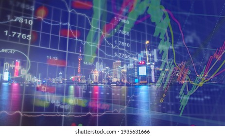 Stock market or forex trading graph and candlestick chart suitable for financial investment concept. stock market on building background.