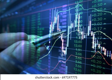 Stock market graph analysis for stock exchange, finance, investment and economy. Graph analysis background on LED screen. 