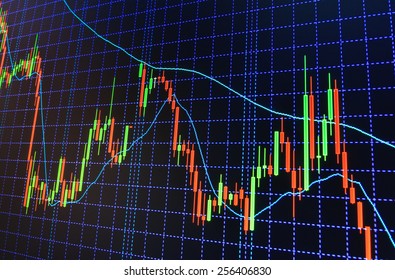 Stock market graph and bar chart price display. Abstract financial background trade colorful green, blue, red abstract. Data on live computer screen. Display of quotes  MORE SIMILAR IN MY GALLERY
