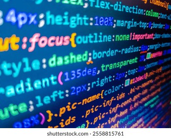 Stock market graph and ticker with blue screen for stock exchange analysis. Closeup tablet screen technology background. Backend programming, software development concept. Source function code.