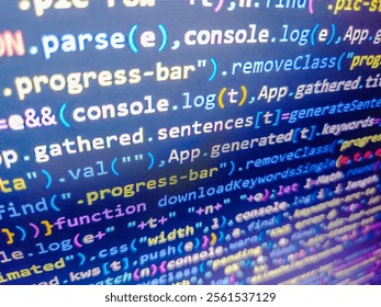 Stock market graph and ticker with blue screen for stock exchange analysis. Backend coding with go and java. Monitor technology concept. Programming concept. Software source code. Blue color.