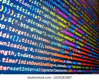 Stock market graph and ticker with blue screen for stock exchange analysis. Data encryption security code on a computer display. Background with text. Virtual realtiy. Coding concept. 3d render.