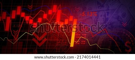 stock market investment trading, candle stick graph chart, ethereum coin , bitcoin crypto currencies market goes down concept. Glowing Bitcoin red line chart. 