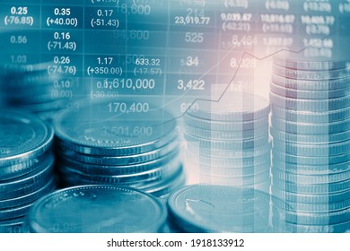 Stock market investment trading financial, coin and graph chart or Forex for analyze profit finance business trend data background.