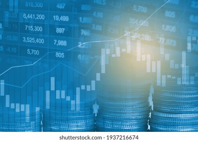 Stock Market Investment Trading Financial, Coin And Graph Chart Or Forex For Analyze Profit Finance Business Trend Data Background.