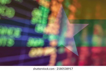 Stock Market Investment Trading Financial. Myanmar Flag To Analyze Profitable Business Finance Trend Data Background