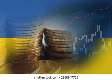 Stock market investment trading financial, coin and Ukraine flag or Forex for analyze profit finance business trend data background. - Shutterstock ID 2188947723